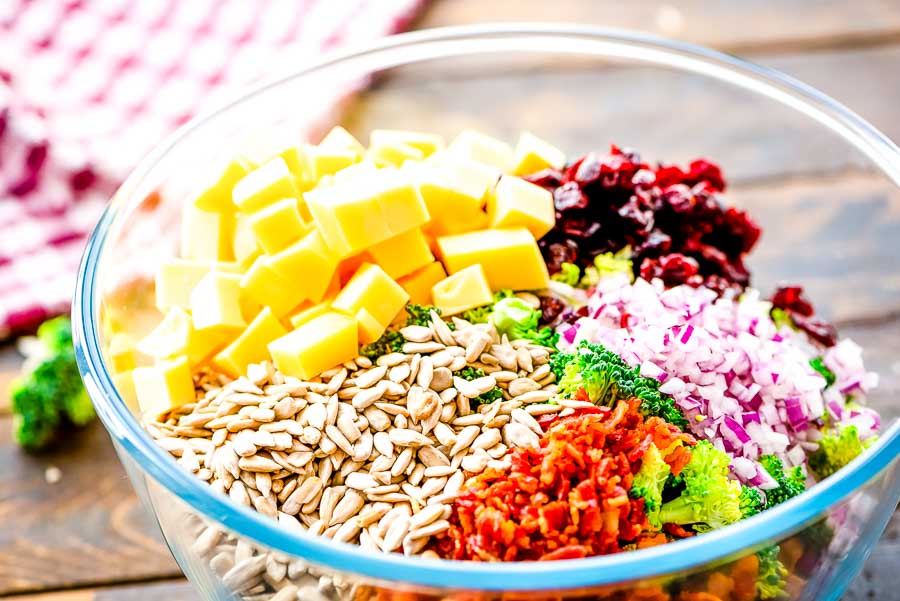 Broccoli Salad Ingredients in bowl