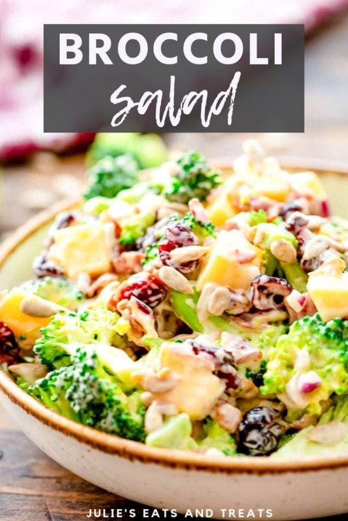 broccoli salad in a cream bowl