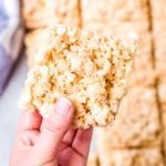 rice krispie treats bar in hand