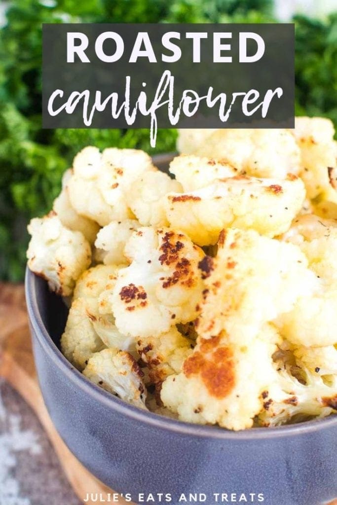 Roasted cauliflower in a grey bowl