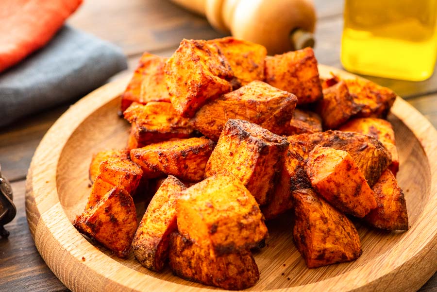 plate of air fryer sweet potatoes