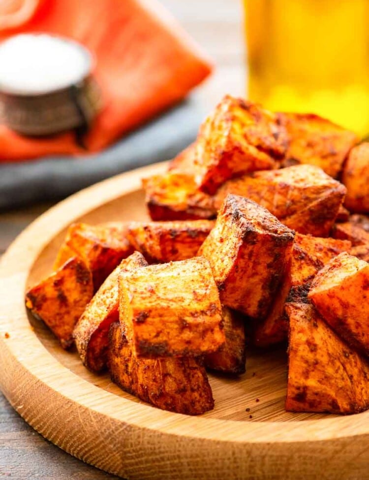 roasted air fryer sweet potatoes on plate