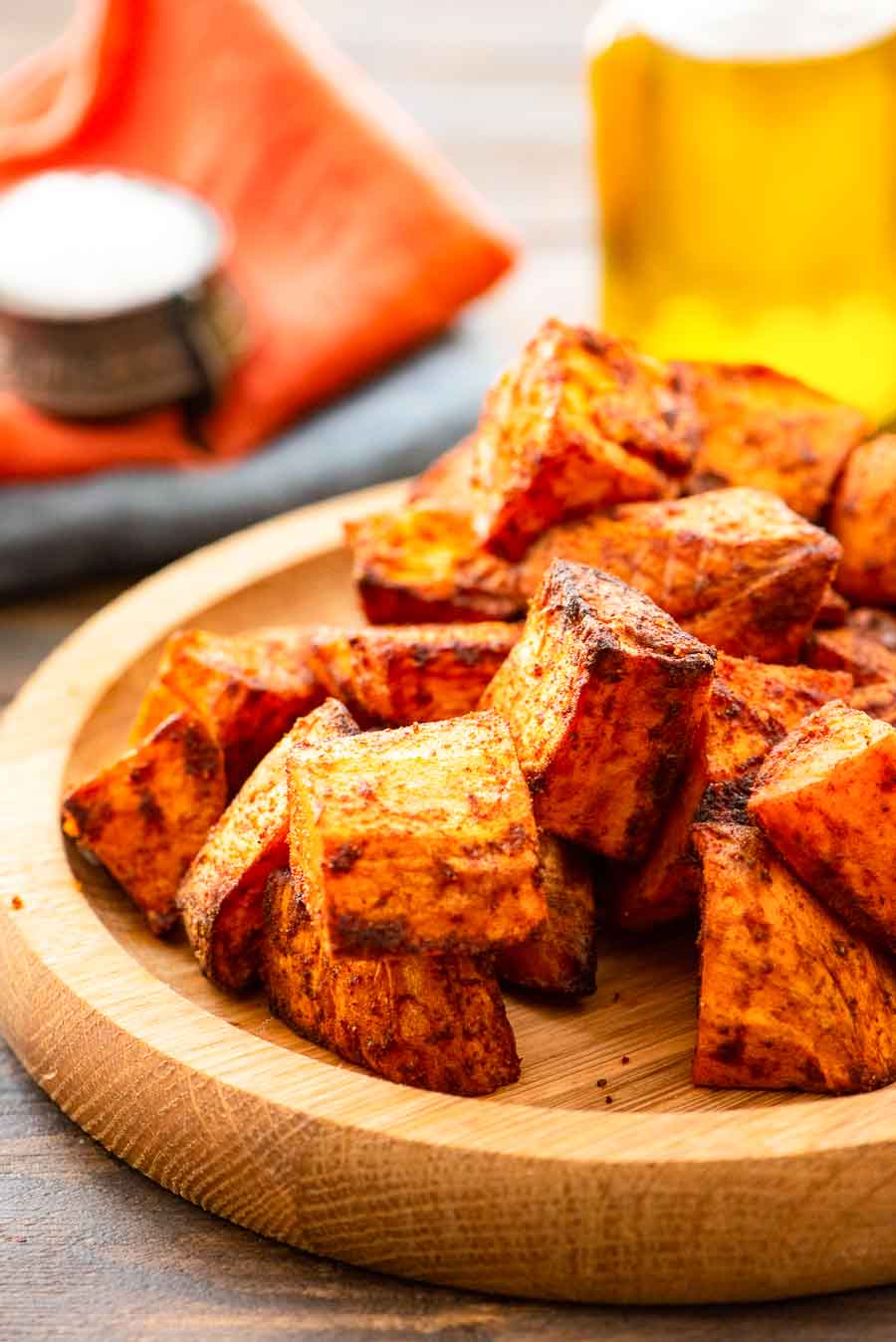 roasted air fryer sweet potatoes on plate