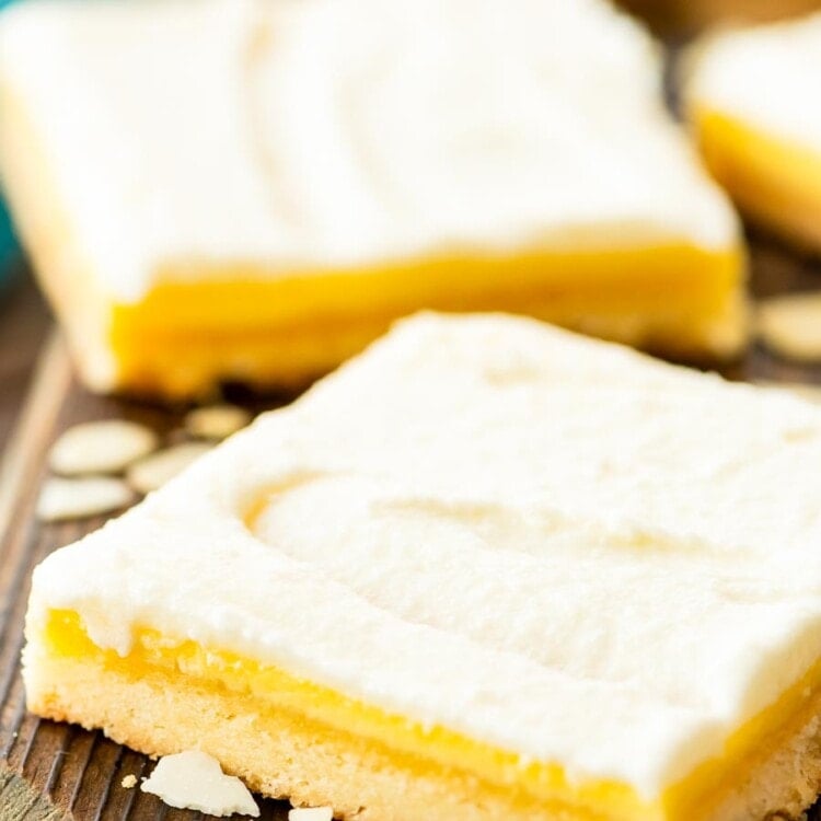 Almond bars on a wood cutting board