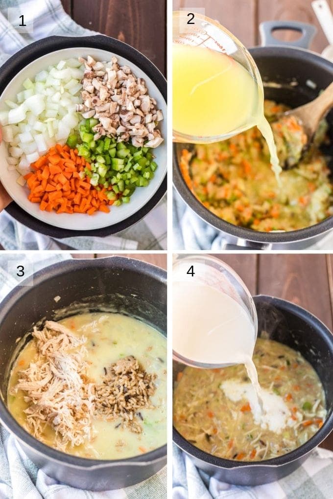 wild rice soup process photos collage