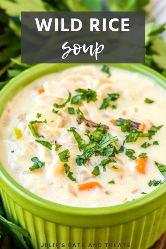 Green bowl of wild rice soup