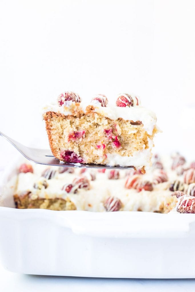 Piece of Cranberry Cake on spatula