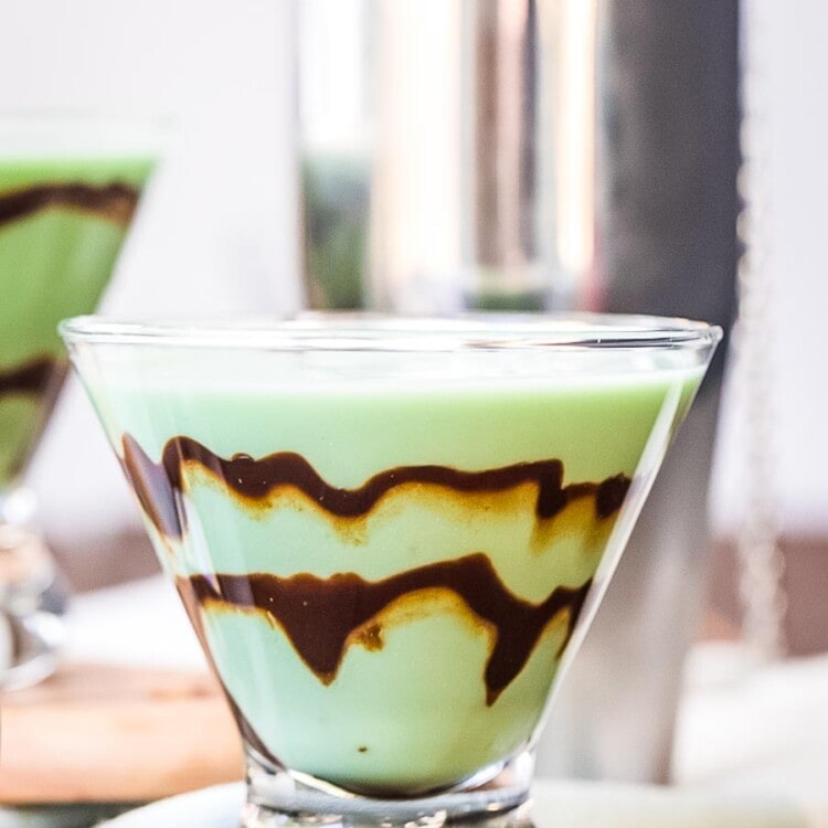 Glass of Grasshopper Drink with chocolate sauce