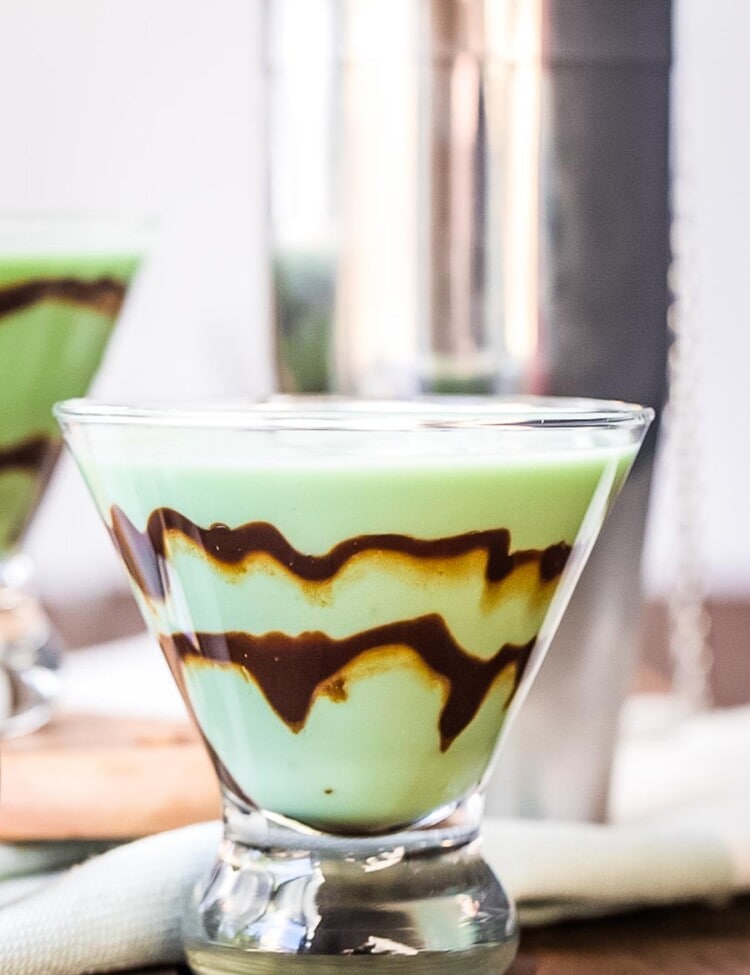 Glass of Grasshopper Drink with chocolate sauce