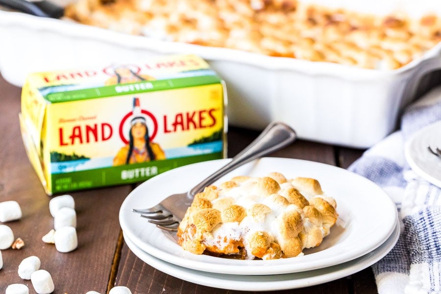 Sweet Potato Casserole on white plate