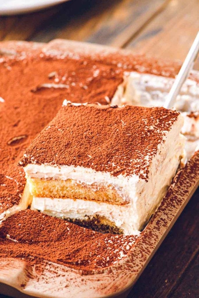 Slice of Tiramisu on spatula