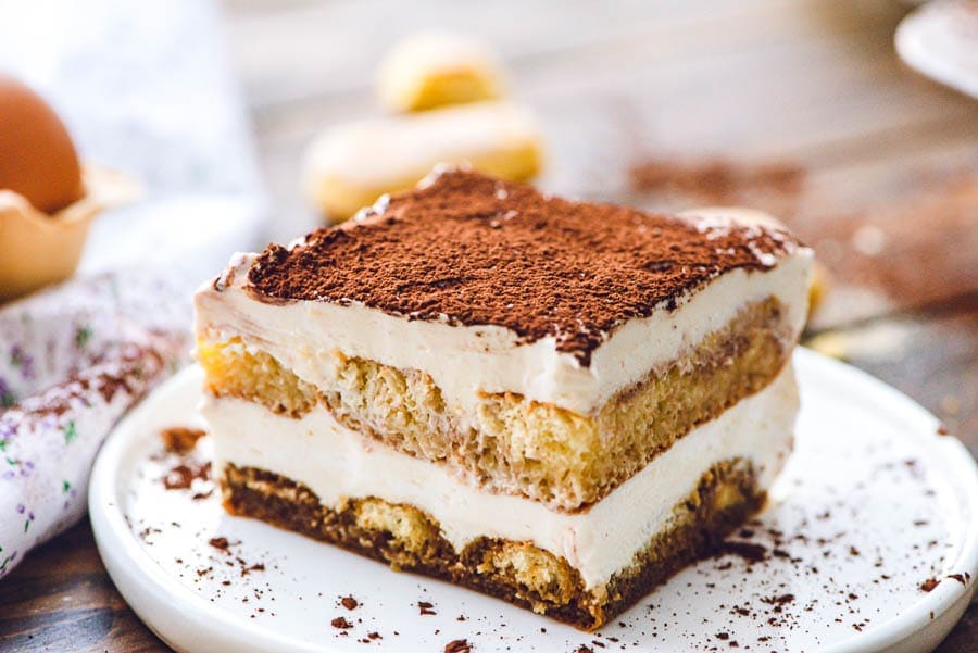 Piece of Tiramisu on plate