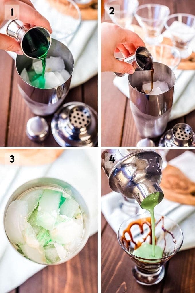 Photo Collage of making grasshopper drink