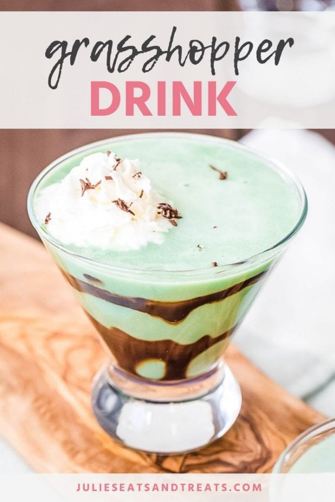 Grasshopper drink in a glass topped with whipped cream