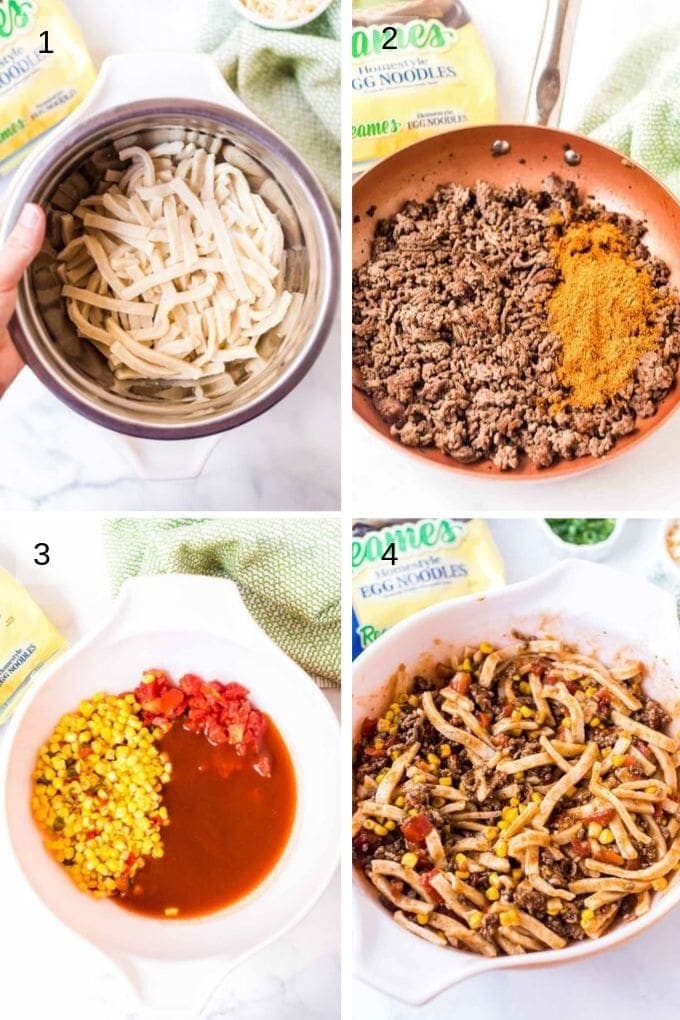Collage of pictures showing how to prepare casserole