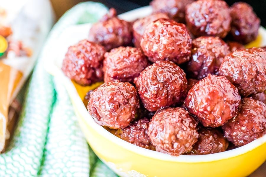 Yellow bowl of meatballs