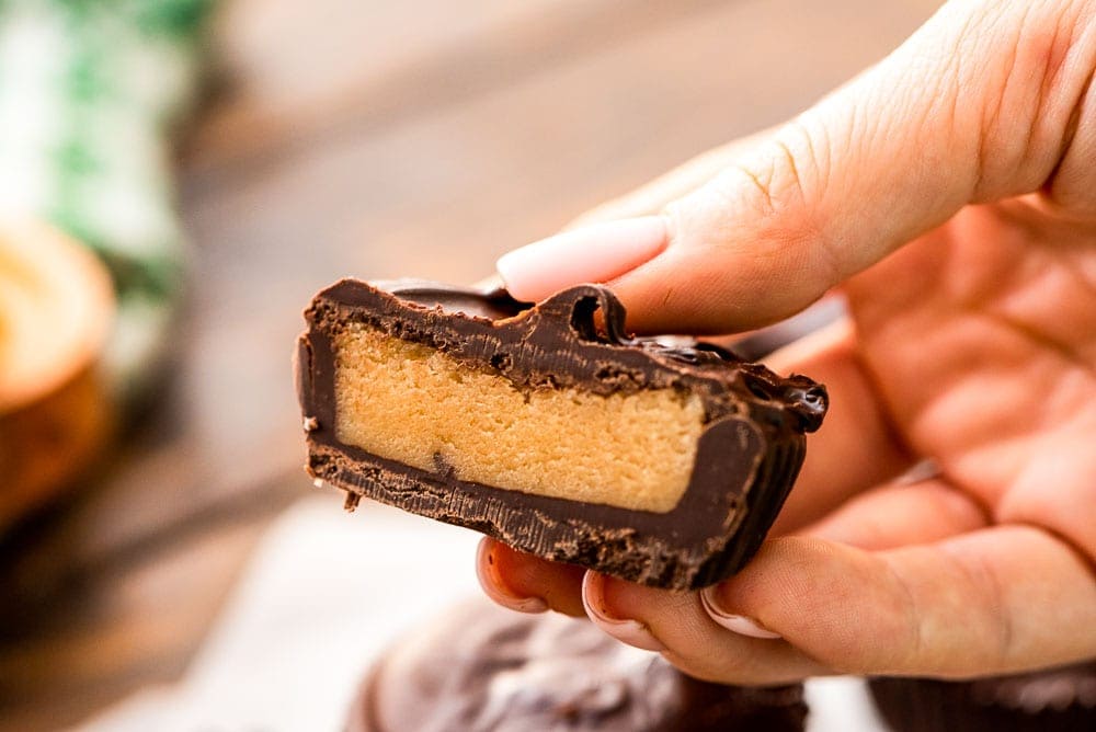 Peanut Butter Cup cut open in hand