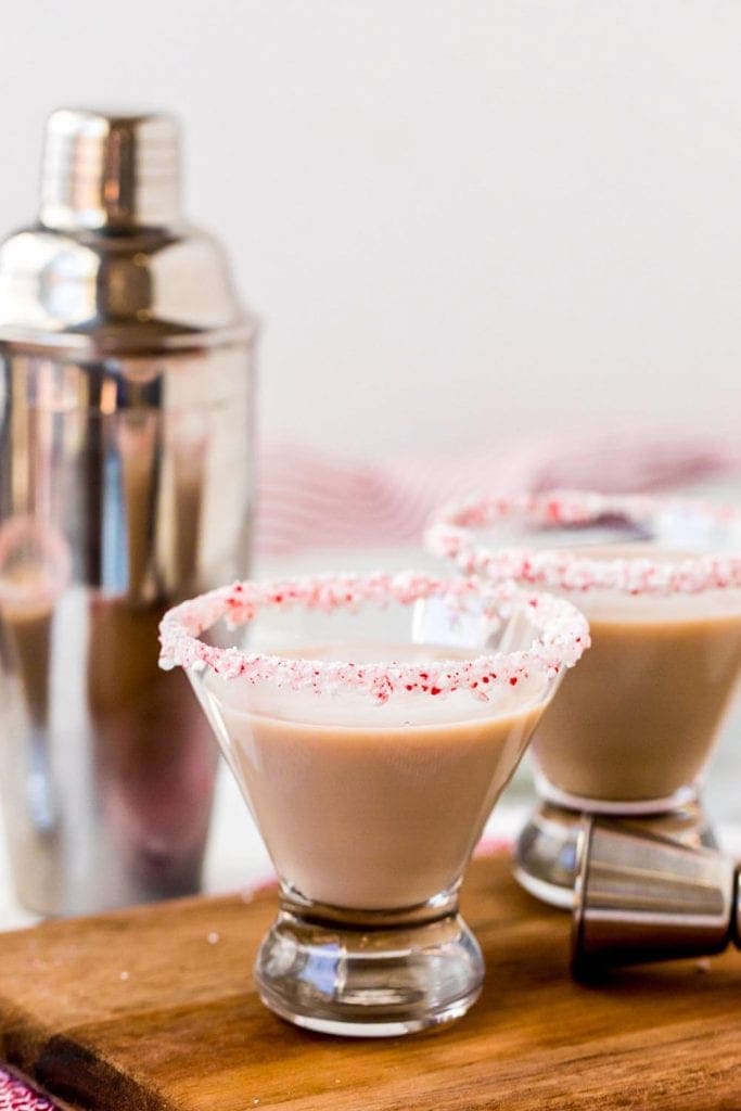 Peppermint Cocktail in glass on cutting board