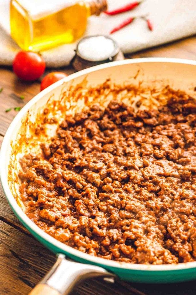 Pan of homemade taco meat