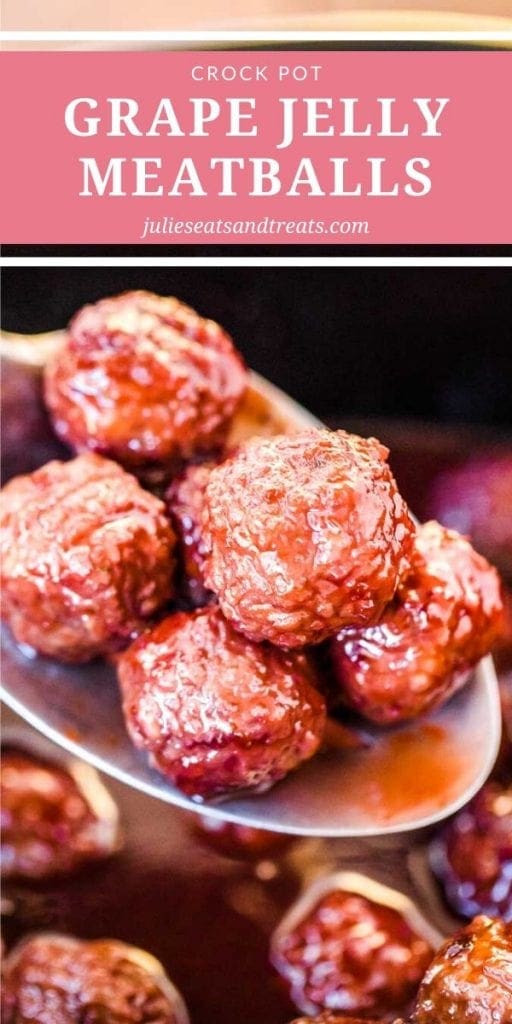 Metal spoon full of grape jelly meatballs