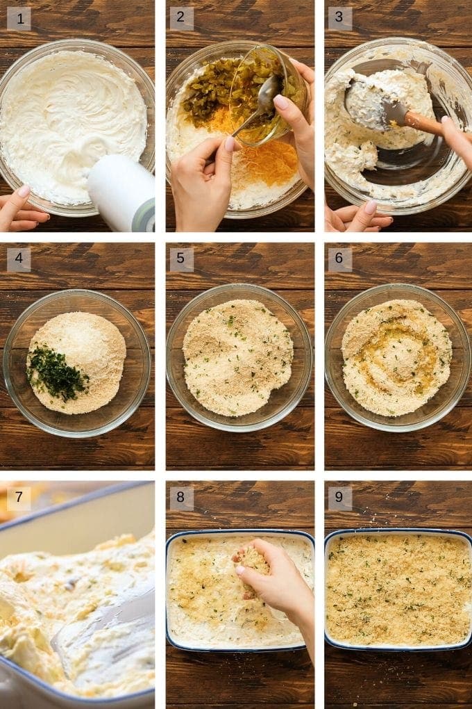 Collage of step by step photos of making recipe