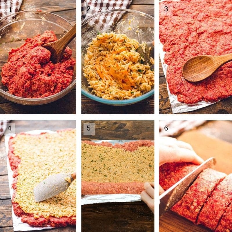 Collage of step by step photos to make meatloaf