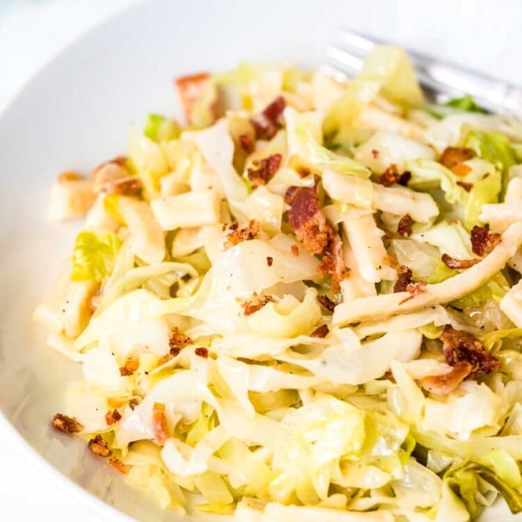 Cabbage and Noodles in white bowl