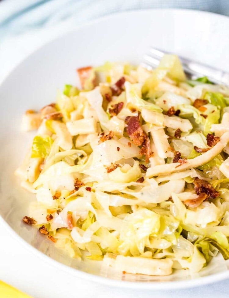 Cabbage and Noodles in white bowl