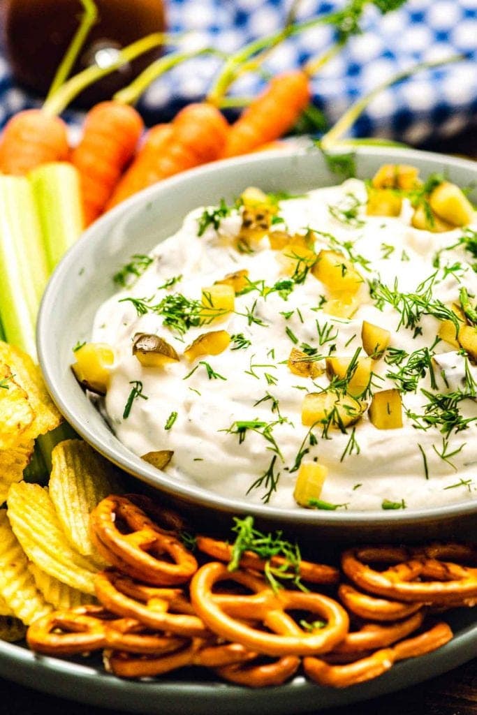 bowl with dill pickle dip