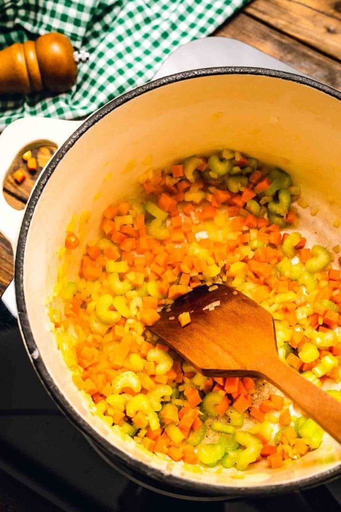 Pan with celery and onions