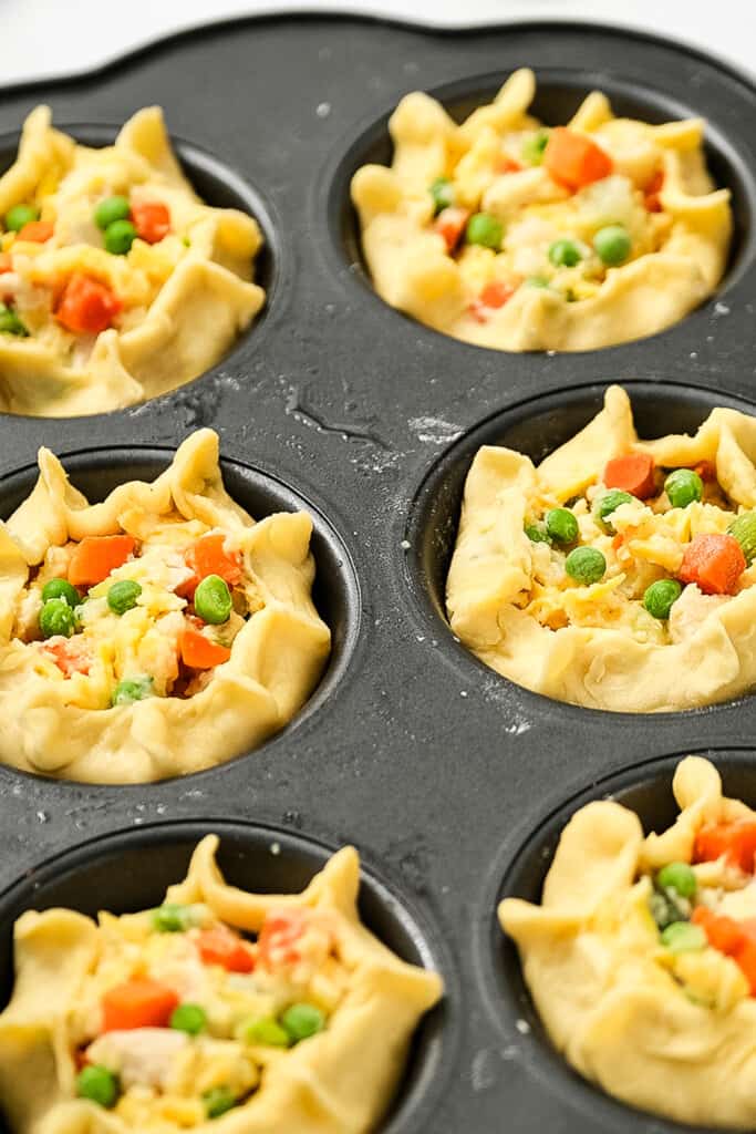 Muffin tin with mini chicken pot pies