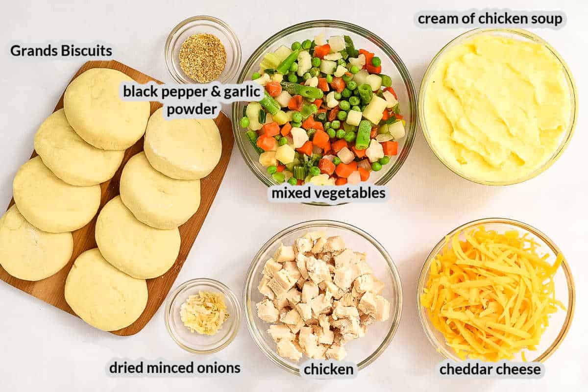 Overhead image of Mini Chicken Pot Pies Ingredients