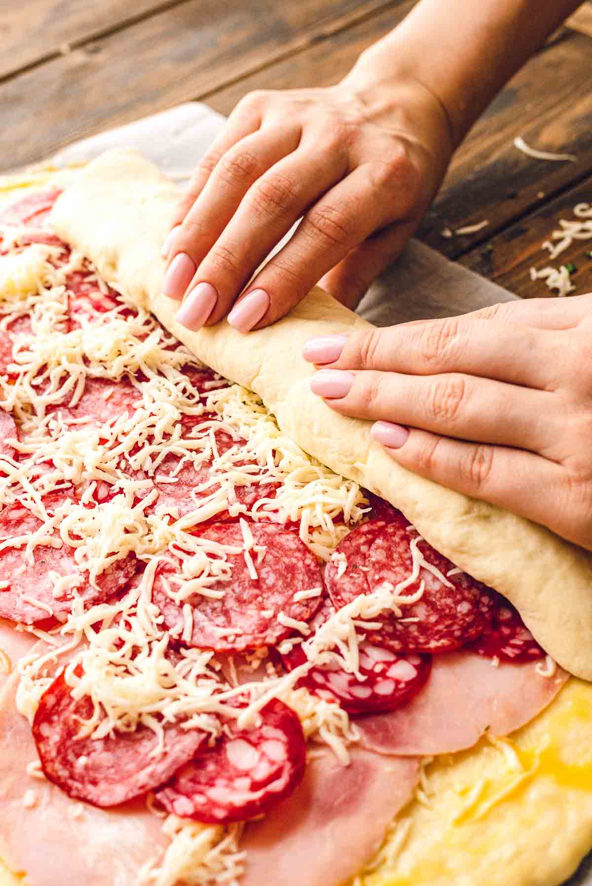 Rolling up stromboli