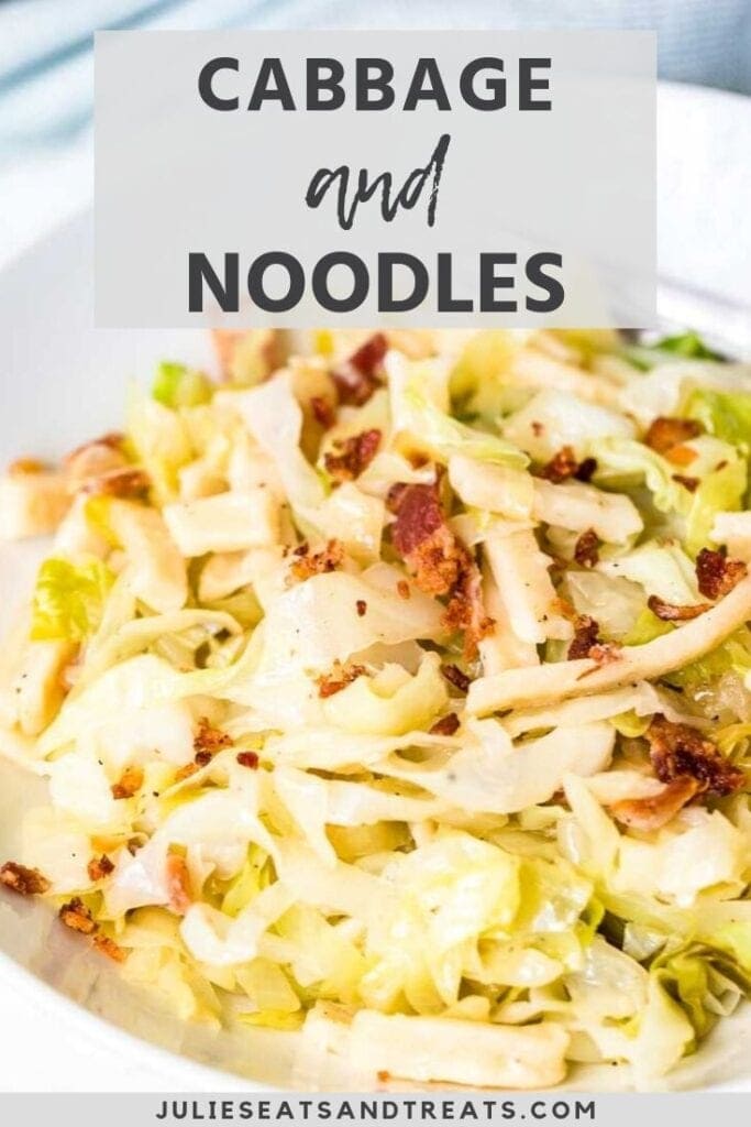 Cabbage and noodles in a white bowl