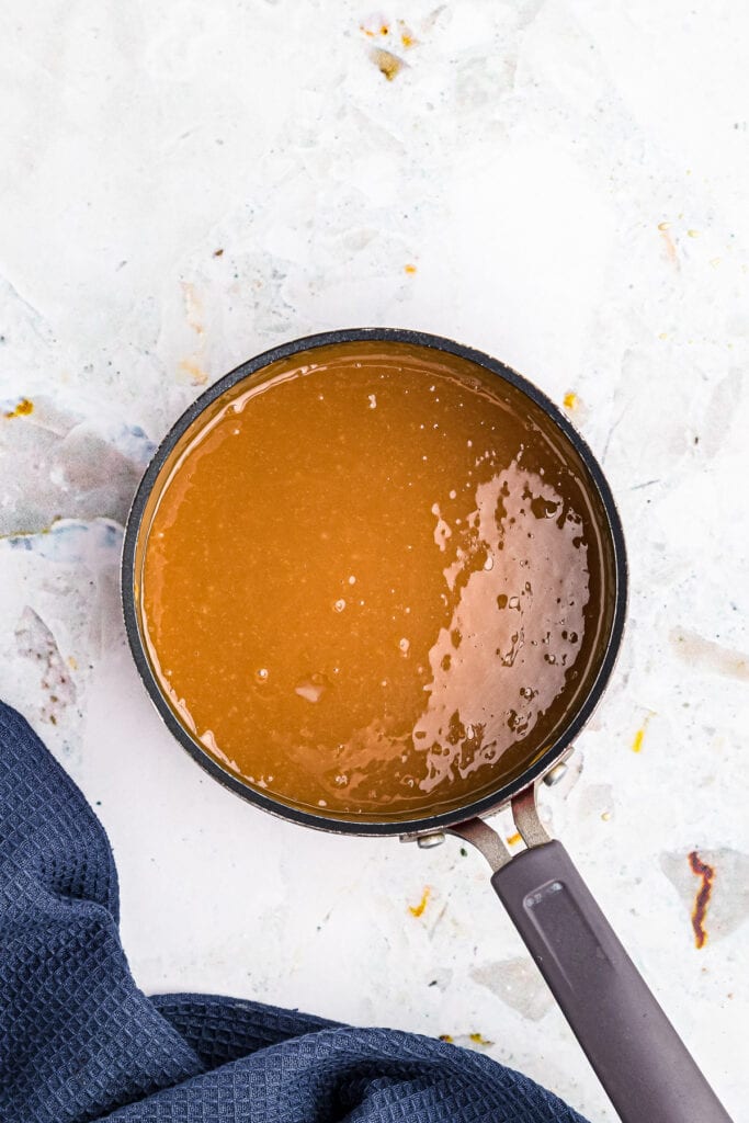 Homemade Caramel Sauce in saucepan