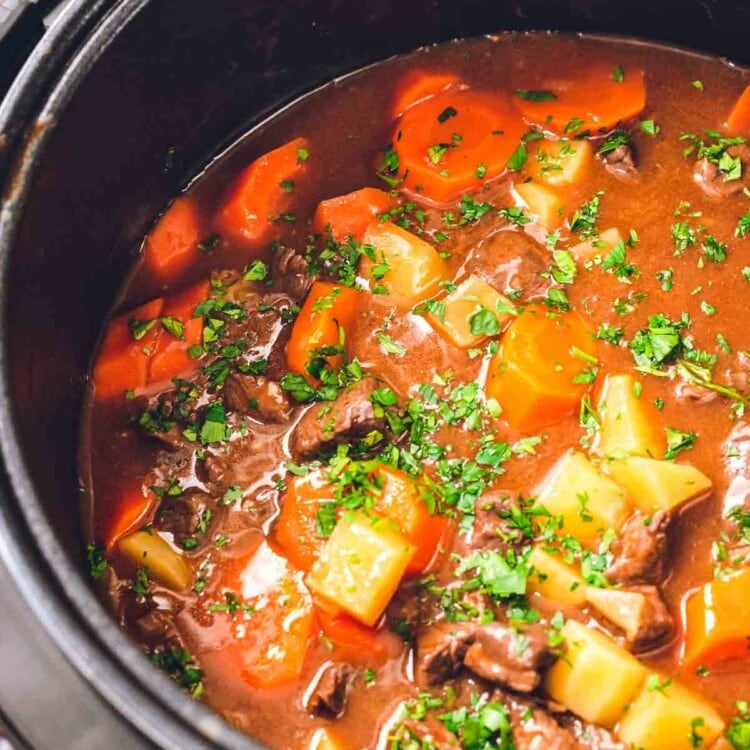 Instant Pot with beef stew in it