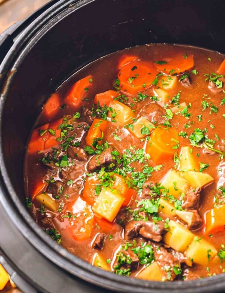 Instant Pot with beef stew in it