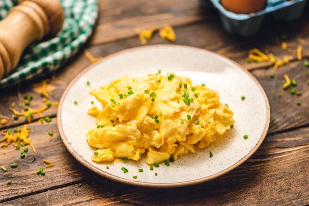 Plate with scrambled eggs