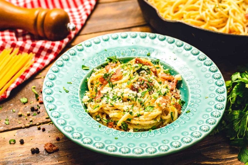 Blue bowl with pasta