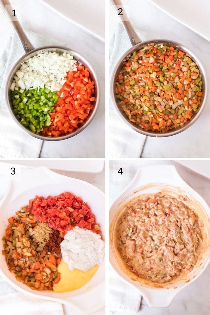 Photos of making filling for casserole