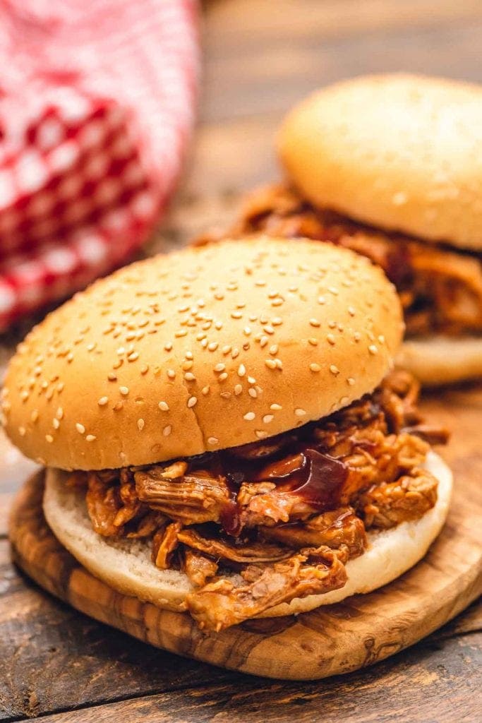 Pulled Pork Sandwich on cutting board