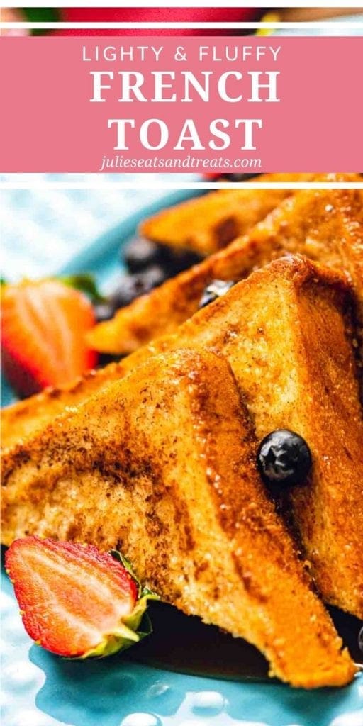 French Toast cut into triangles with berries on a plate