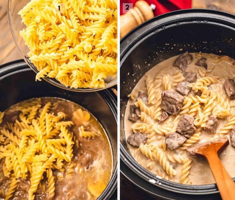 Pouring noodles into instant pot