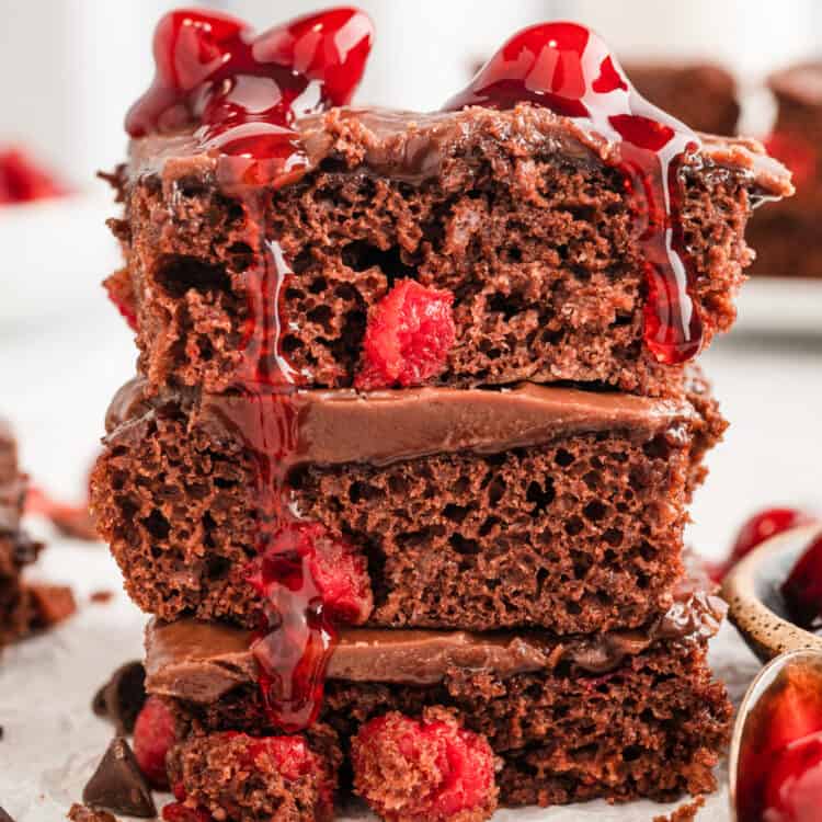 Cherry Chocolate Bars cut into squares and stacked