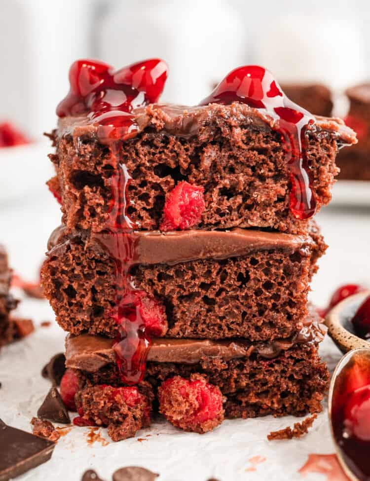 Cherry Chocolate Bars cut into squares and stacked