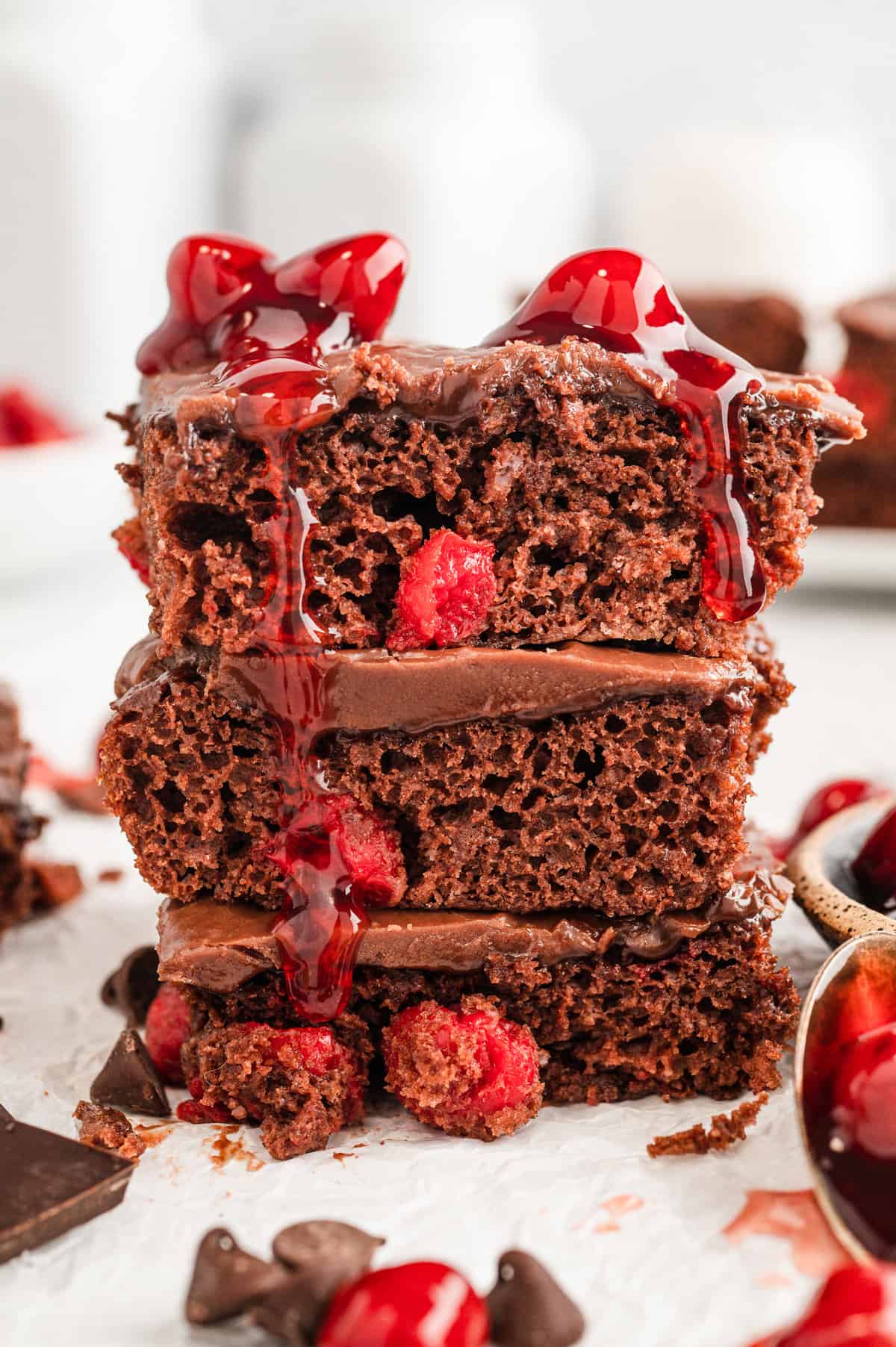 Cherry Chocolate Bars cut into squares and stacked