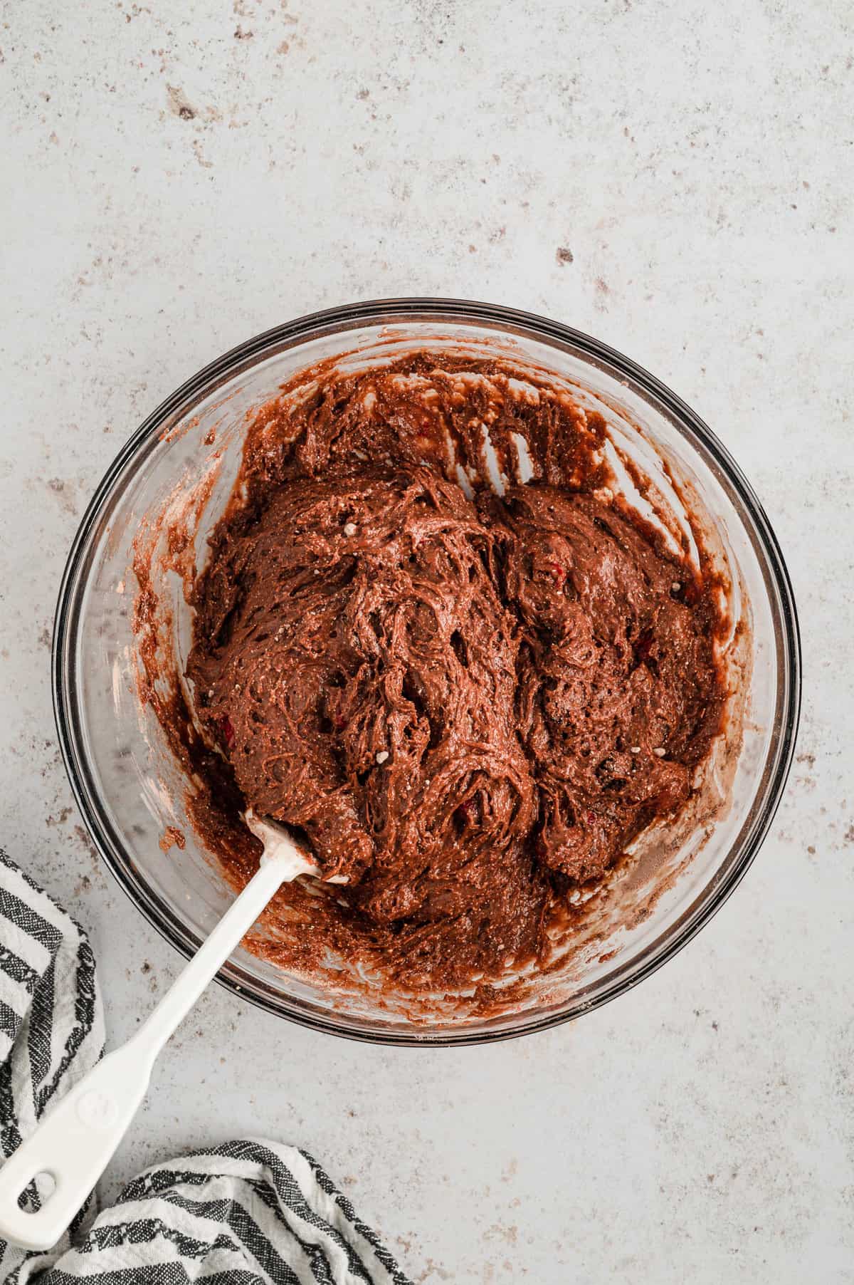 Combined Chocolate Cherry Bars ingredients in mixing bowl