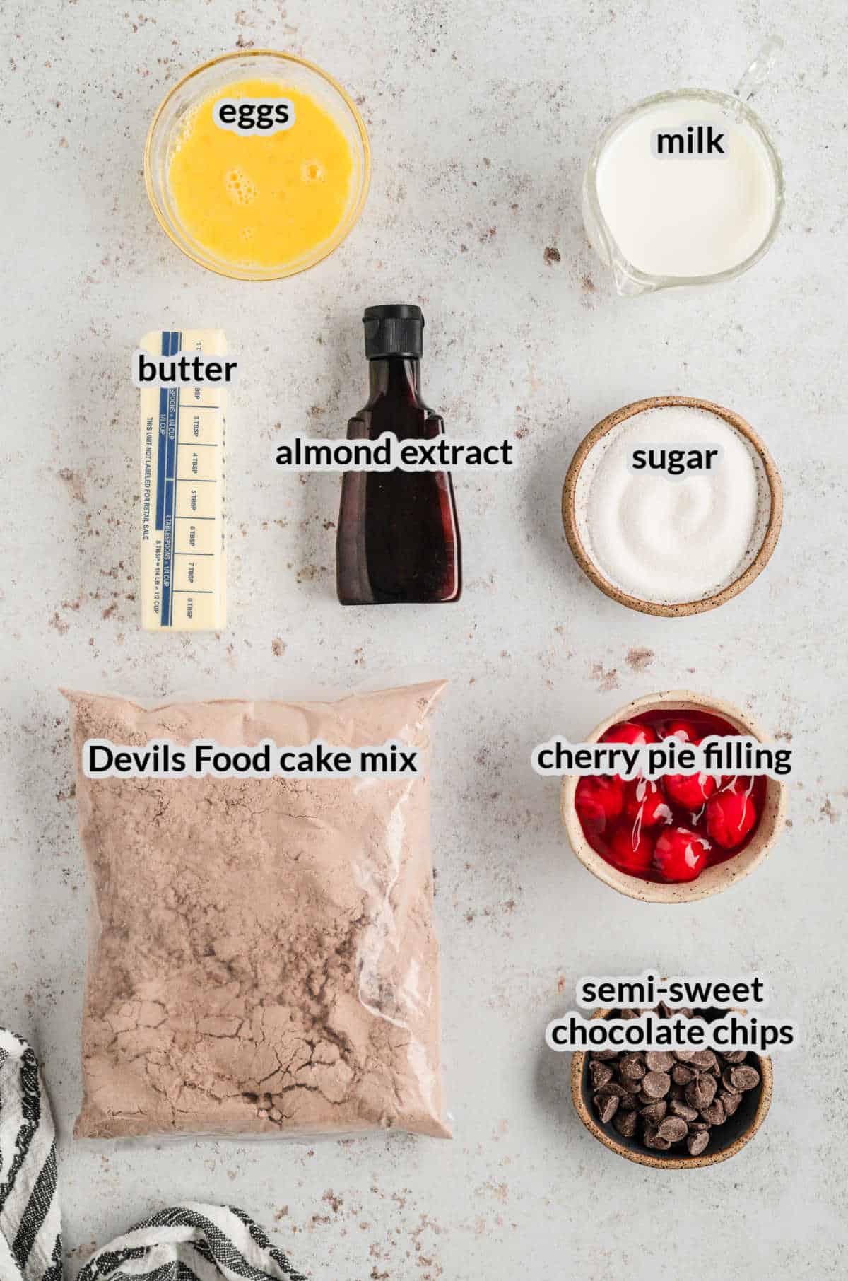 Overhead Image of Chocolate Cherry Bars Ingredients