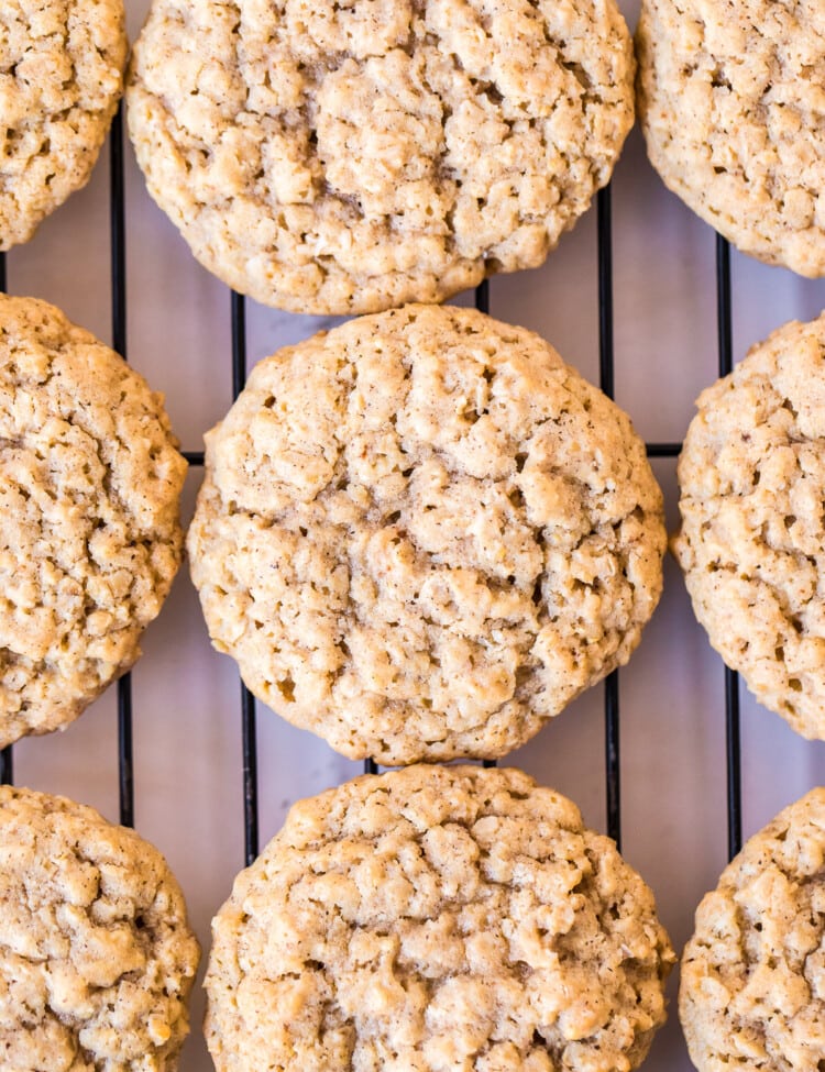 Oatmeal Cookies on wire rack with parchment paper under it