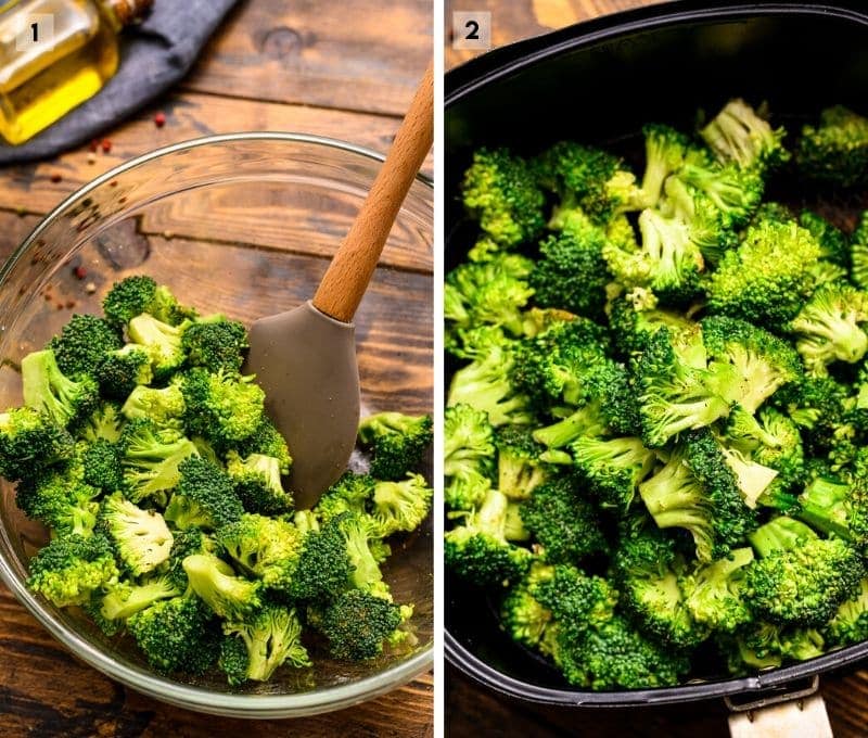 Collage of two images to make air fry broccoli